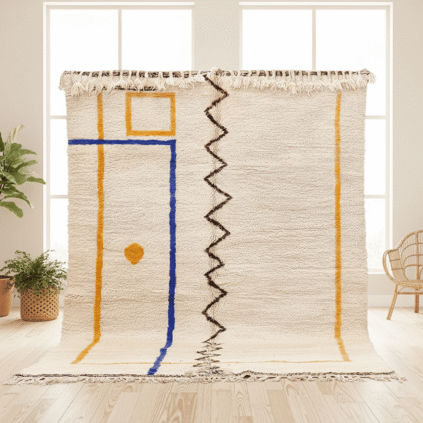 Azilal Moroccan Rectangular Area Rug – Abstract Geometry – Handmade Wool